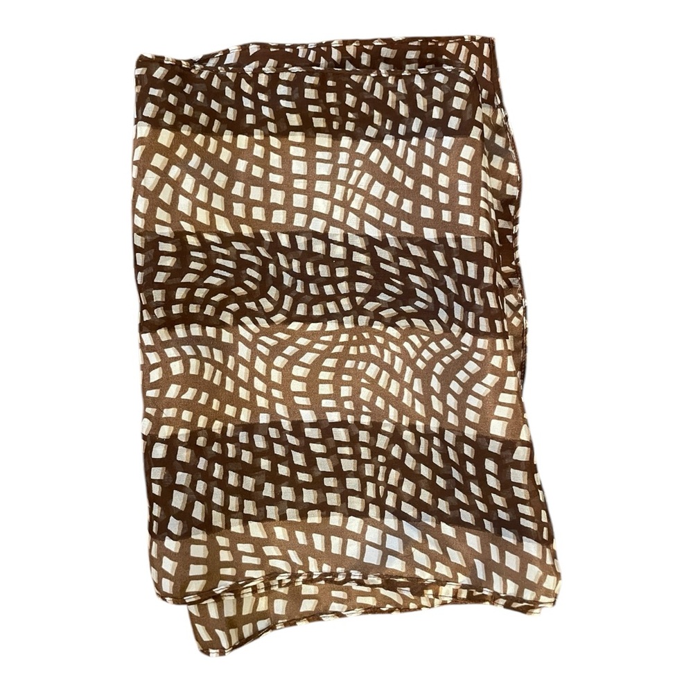 Kenneth Cole New York City 100% Silk Scarf Brown Print